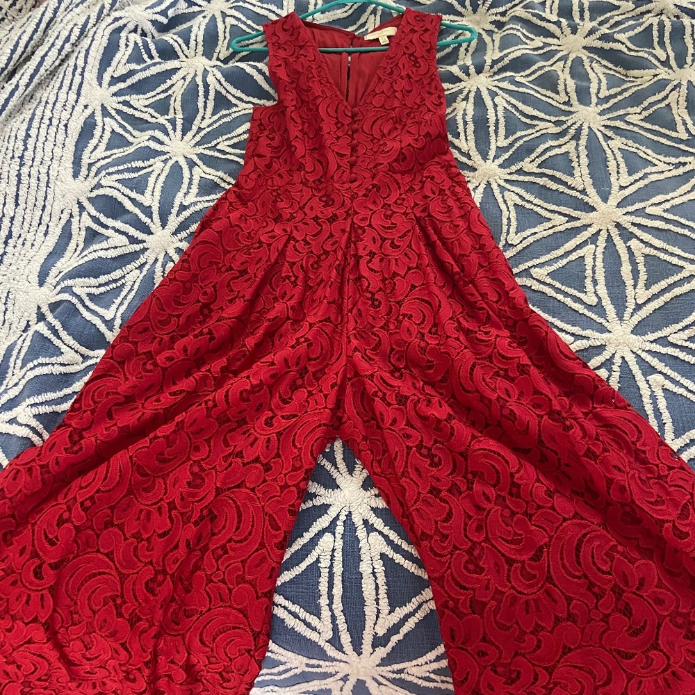 Anthropologie red lace pantsuit